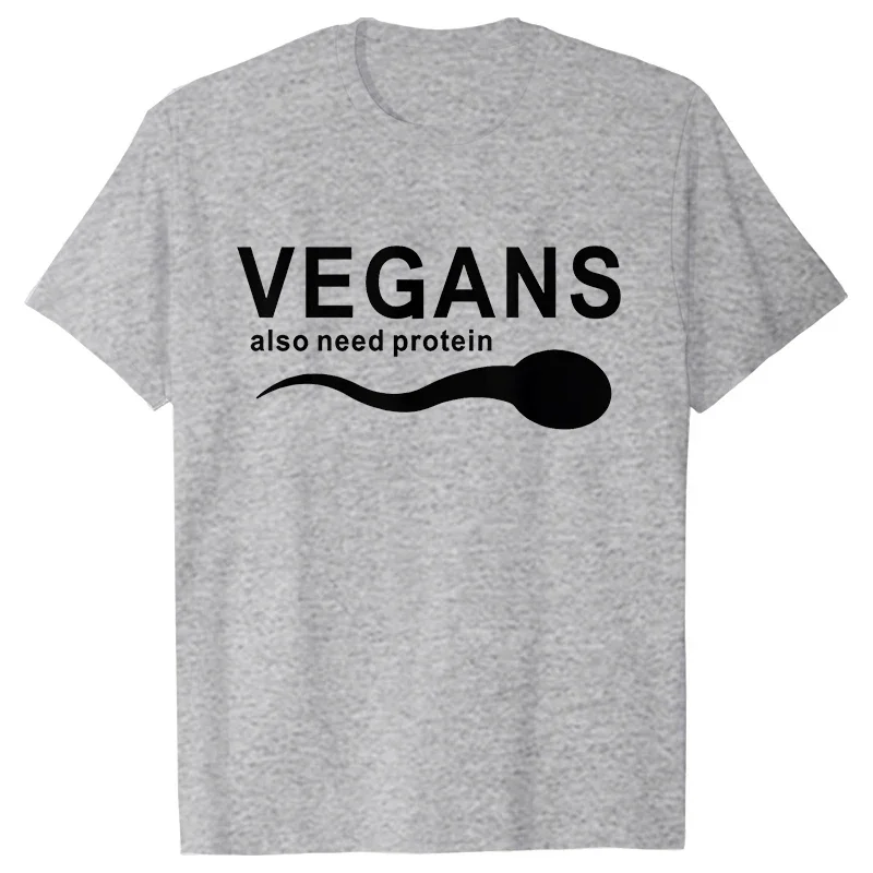 Funny Vegans Men\'s Clothing Also Need Protein Slogan Letter T Shirts Men Graphic Print Vegetable Vegetarianism Harajuku T-shirt