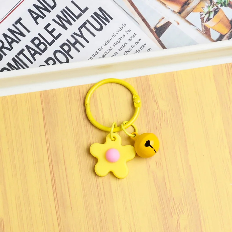 50pcs/set Colorful Flower Bell Keyring Candy-colored Key Ring Pendant Female Bag Pendant Car Key Chain Handbag Accessories