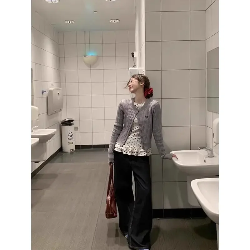 الأبيض البولكا نقطة المرأة تي شيرت تصميم قصير الإحساس الربيع الملابس الداخلية قاعدة قميص مياو سلسلة الكورية نمط الأزهار حافة أعلى #2