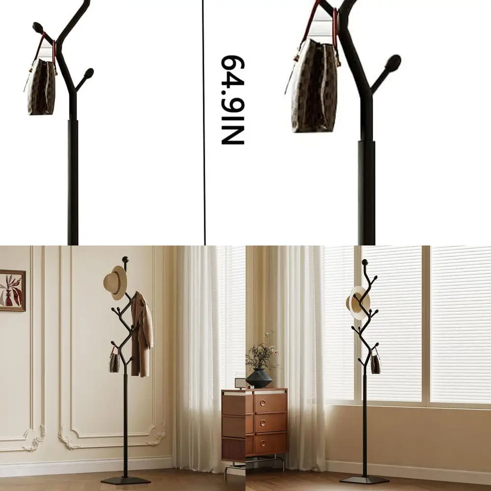 

8-Hook Freestanding Coat Rack with Metal Base for Hats, Purses, and Coats in Entryway or Bedroom