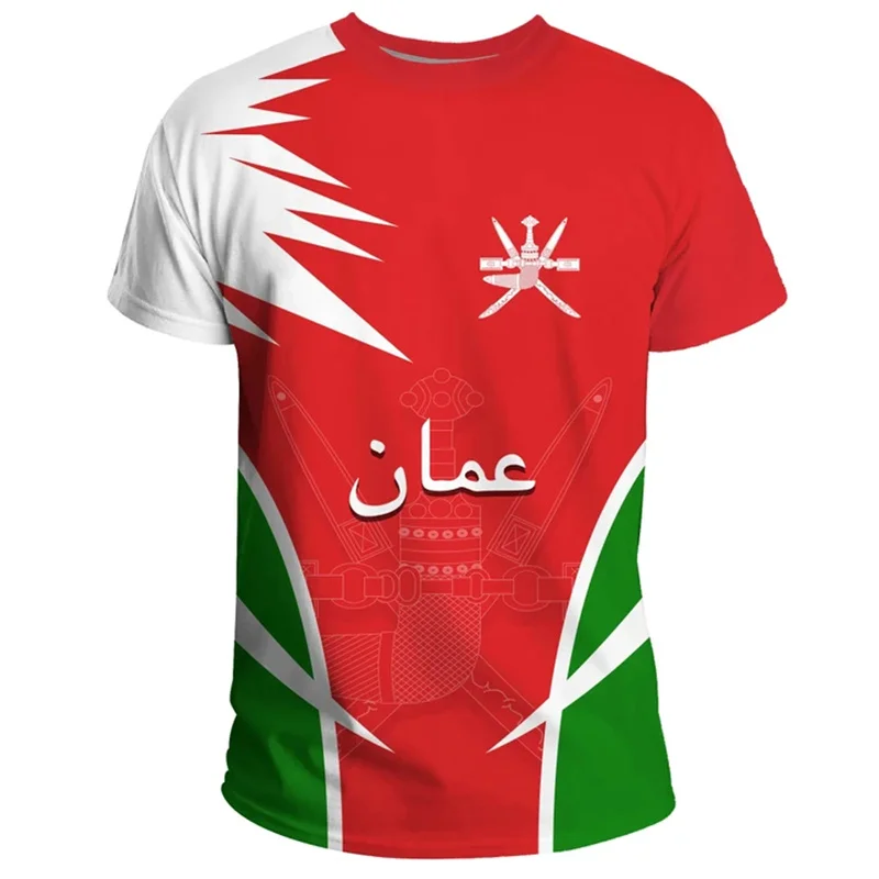 Oman Ethnic Emblem 3D Printing T Shirt The Sultanate Of Oman Flag Graphic T-shirts For Men Fashion Streetwear Short Sleeves Tops