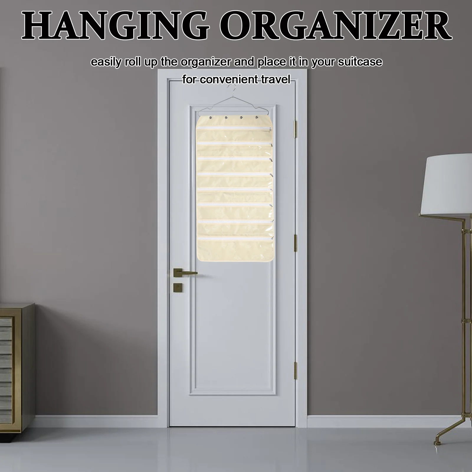 Hanging Jewelry Organizer Transparent Storage Bag Zippered Pockets Portable Travel Necklace Earring Bracelet Holder Home Closet