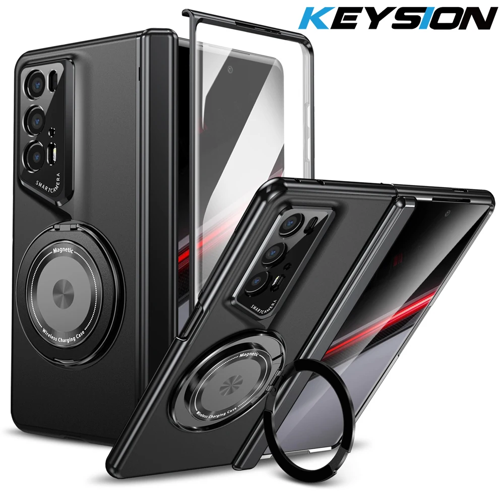 KEYSION 360° Rotating Magnetic Ring Stand Case for MagSafe for HONOR Magic V2 RSR V3 Vs3 Hinge Phone Cover with Screen Protector