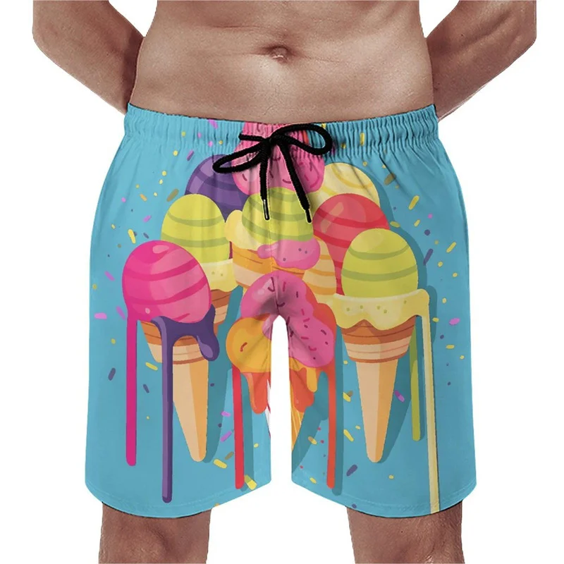 Food Graphic Mens Beach Shorts 3d Printed Candy Ice Cream Swimming Trunks With Pockets Sports Outdoors Quick Dry Board Shorts