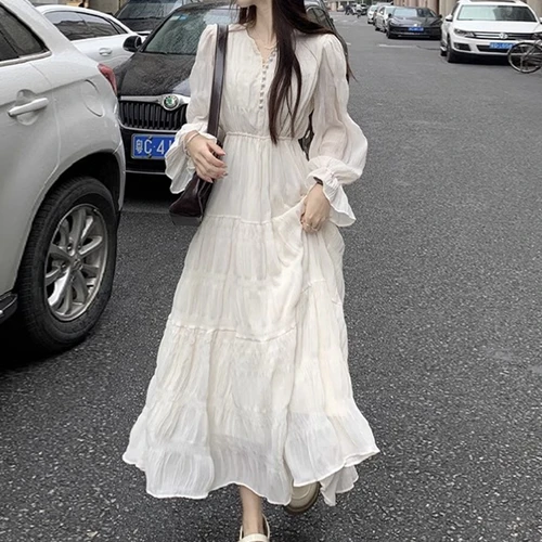 고급스러운 드레스 A라인 스타일 긴 소매 여성용 하얀색 우아한 드레스 원피스 드레스 원피스 드레스 원피스 드레스 