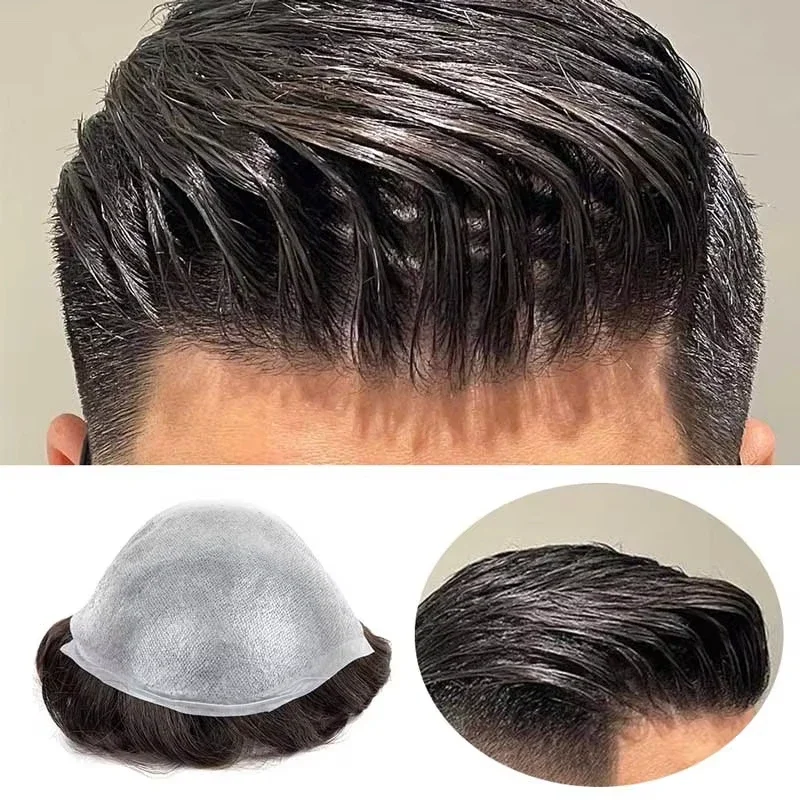 Toupet für Männer, ultradünne Haut, 0,03 mm, Microskin-Haarprothese für Männer, Premier-Toupet für Männer, Herrenperücke, 100 % natürliches Echthaar