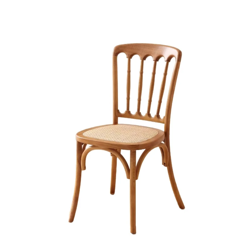 

Solid wood braided rattan bamboo chair rubber wood backrest dining chair