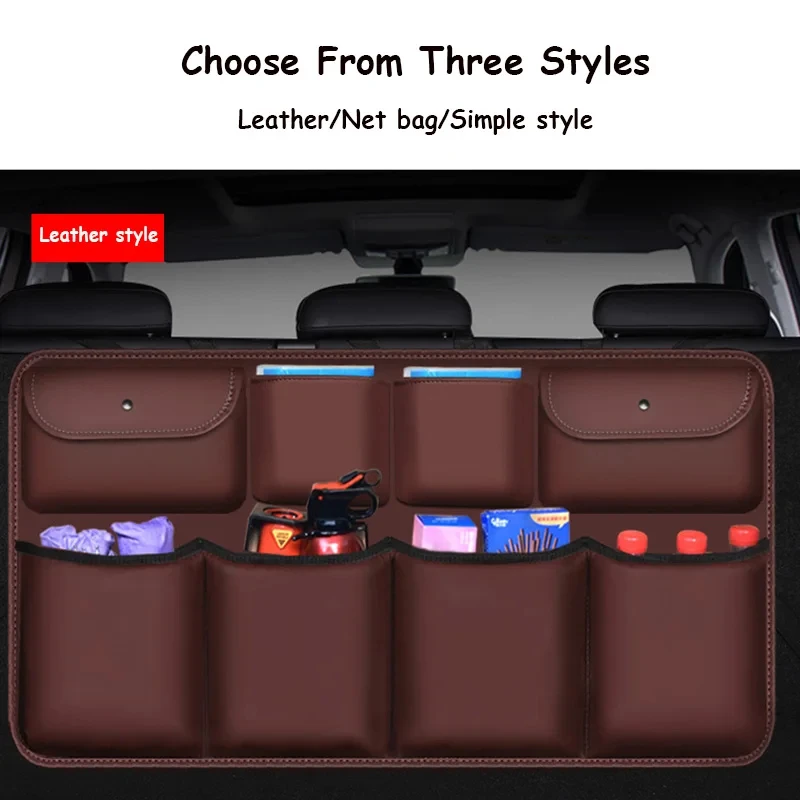 Black Car Rear Seat Organizer Bag PU Leather Trunk Cleanup Car Trunk Organizer Universal Auto Stowing Tidying Trunk Storage Box