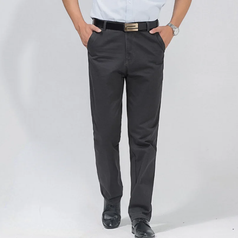 Men\'s 100% Cotton Summer Thin Pant Autumn Thick Classic Solid Casual Bland High Waist Trousers Business Office Cargo Pants Cheap