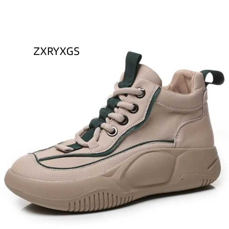 ZXRYXGS Promotional 2023 New Genuine Cowhide Thick Sole Rocking Shoes Women's Sneakers Leisure Shoes Spell Color Trend Shoes