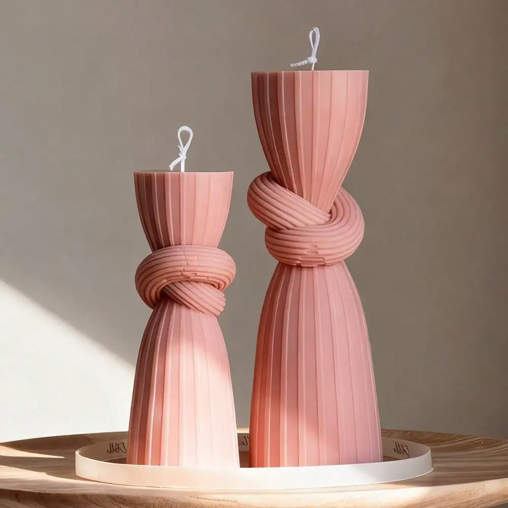 2pcs/set Knot Tall Pillar Candle Molds DIY Geometric Column Candle Silicone Mould Soy Candle Making Tool Unique Gifts Home Decor