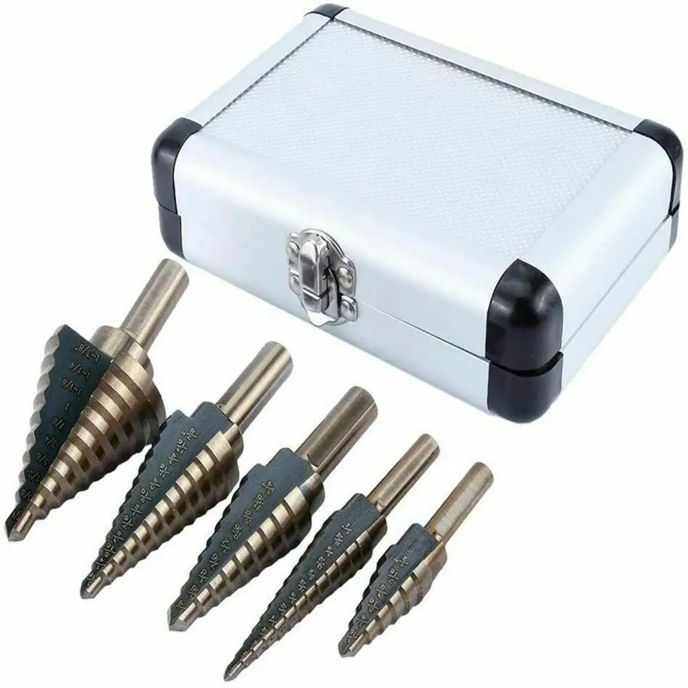 2022 quente 5pcs tep broca conjunto espiral de aço de alta velocidade para metal cone triângulo haste buraco broca de metal para diy amantes profissão