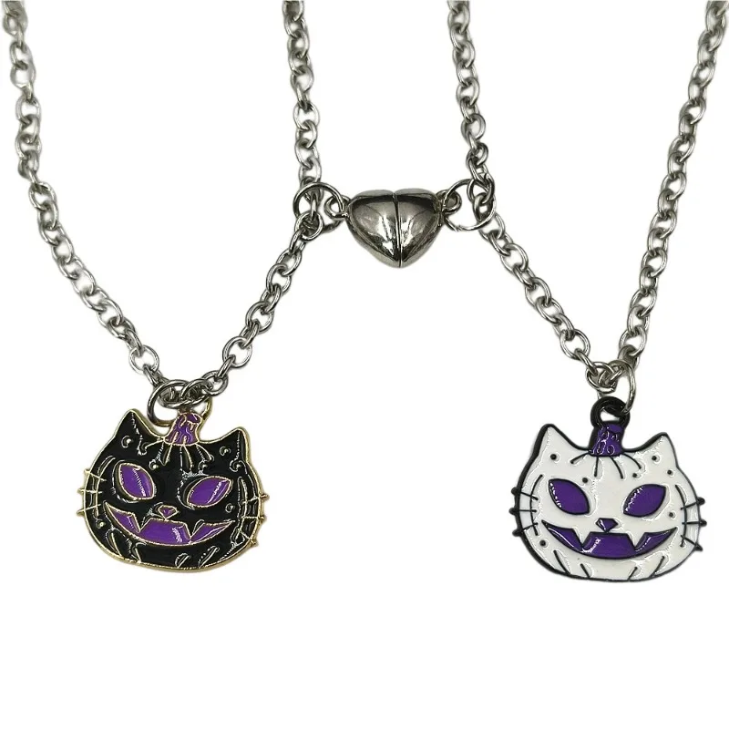 POPACC Couple Necklace Creative Jewelry Funny Face Cat Pendant Necklace for Women European and American Halloween Pendant