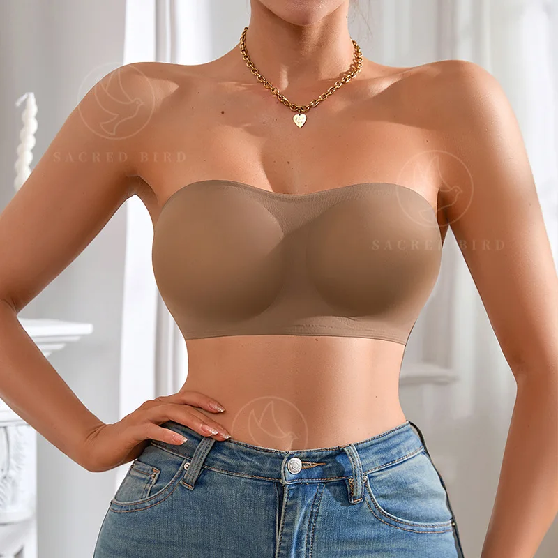 New Design YMQJ Removable Padded Soft Ice Silk Traceless Women Brasseries Wire Free Seamless Bra For Women Strapless Bra