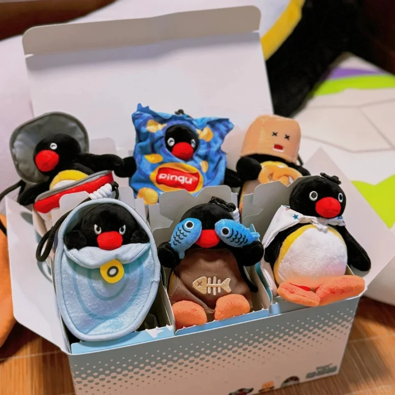 Caja ciega de la serie Pingu Peekaboo genuina, juguetes, muñeca de dibujos animados, lindo bolso de felpa, colgante, figura de pingüino, caja misteriosa, juguete de moda, regalo para niños