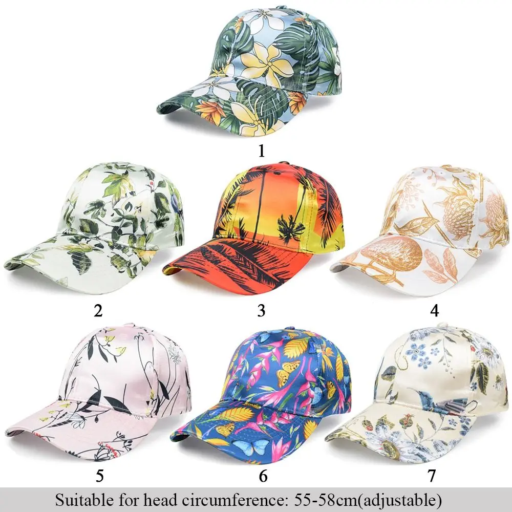 Women Spring Summer Sunscreen Baseball Caps Flower Floral Print Holiday Style Caps Casual Sport Dome Hats Fashion Beach Sun Hat