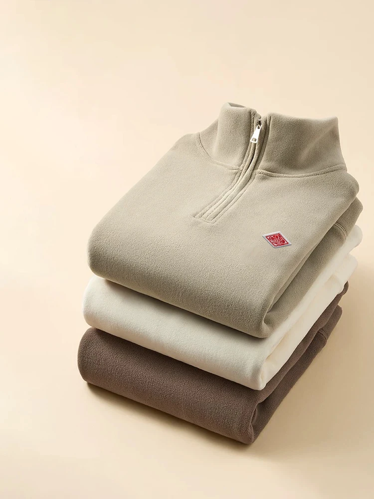 Hot Sales Korean Autumn Winter Embroidery Casual Men Women Long Sleeve With Zip Up Hoodie Turtleneck Tracksuit Plush Thick Tops