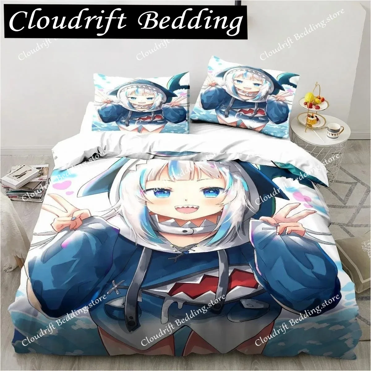 

Kawaii Gawr Gura Cute Girl My Angle King Twin Double Child Bedding Set Microfiber or Polyester 3D Print Anime Duvet Cover Set