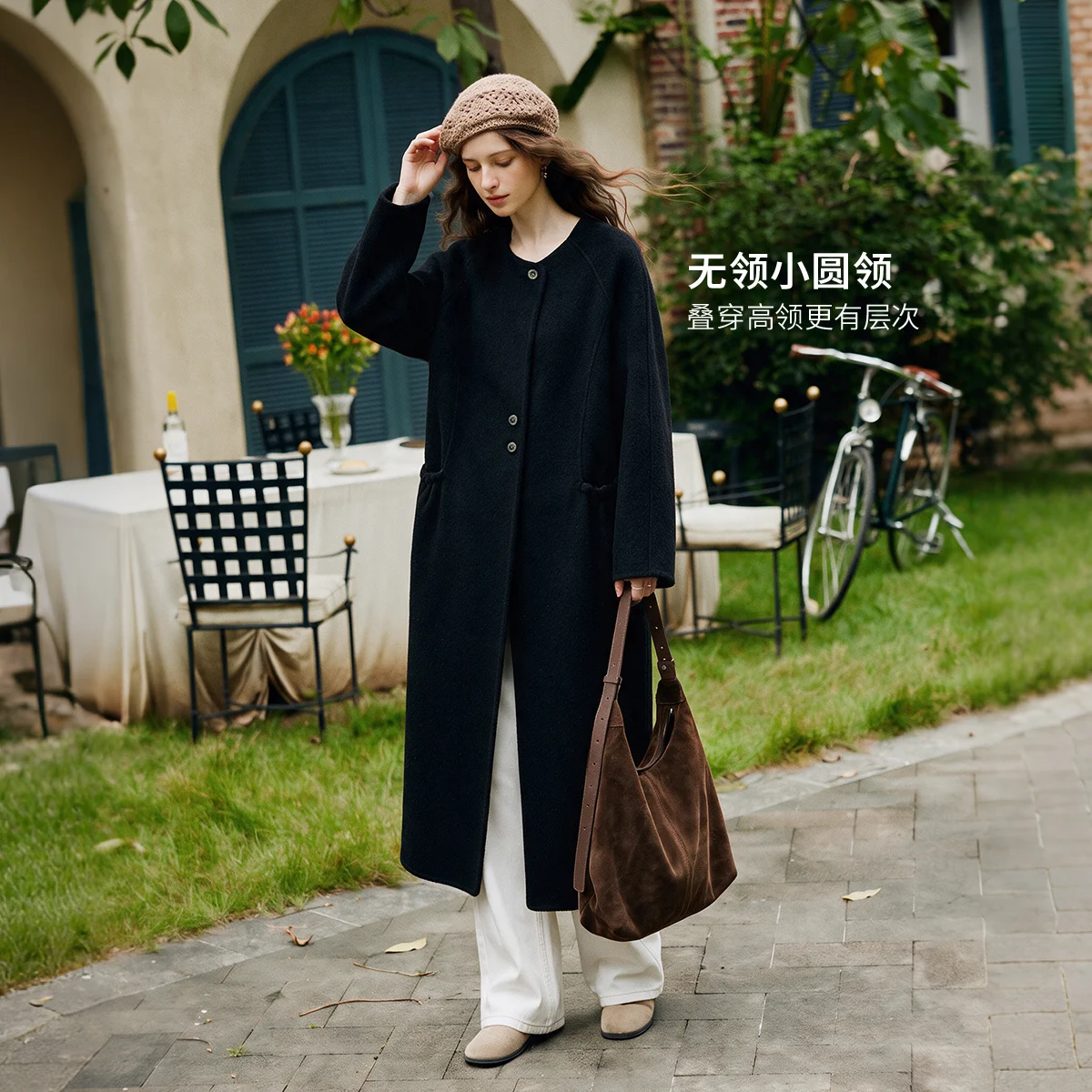 OLrain tweed jacket women's clothing 2026 autumn new navy blue pocket shrink pleated loose straight medium WGO58DN009650