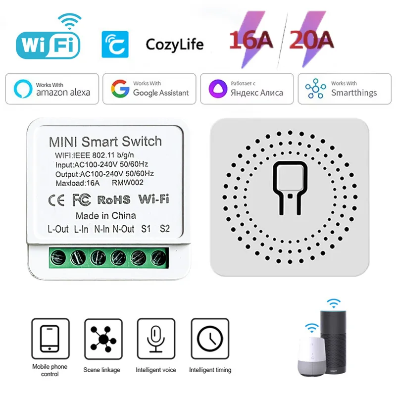 Cozylife 16A/20A WiFi Smart Switch Interruttore automatico Modulo relè Interruttore timer APP Controllo vocale Funziona con Alexa Google Home Alice