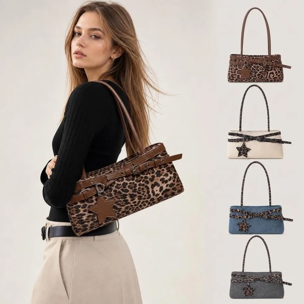 New Y2K Shoulder Bag Leopard Print Adjustable Strap Underarm Bag Star Pendant Women Handbag view 4