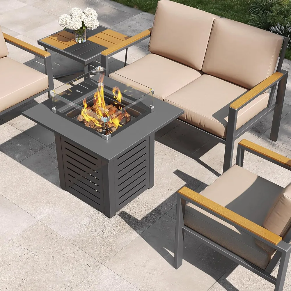 28'' Propane Fire Pit Table 50,000 BTU Steel Gas Firepit for Patio Deck Garden with Lid Cover Guard
