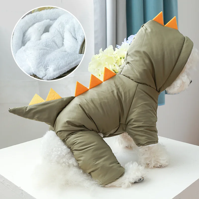 Pet Coat Dog Clothes Small Dog Winter Velvet Thickened Warm Dinosaur Four-legged Cotton-padded Clothes Collection