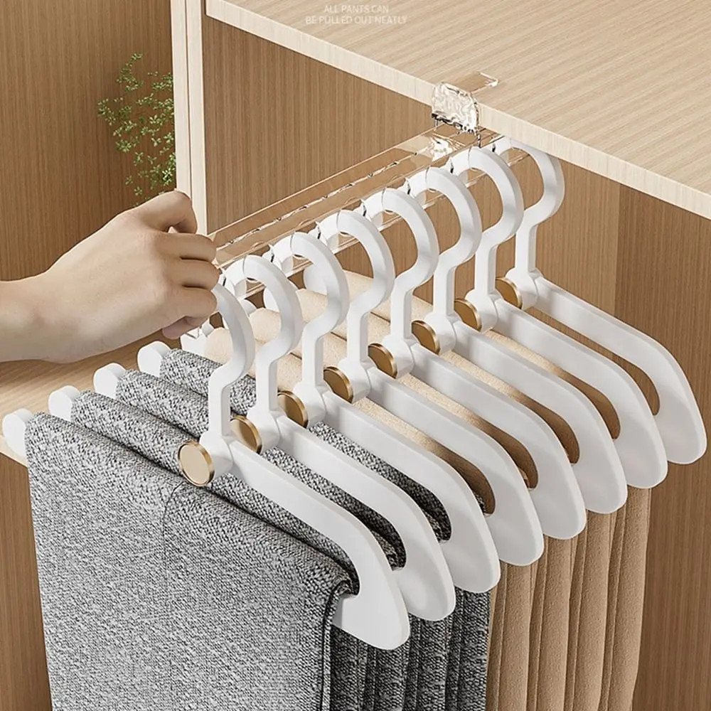 

Plastic Slide Rail Clothes Pants Hanger Pull Out Heavy-duty Retractable Cabinet Sliding Rack Clear Trouser Rack Hanger Wardrobe