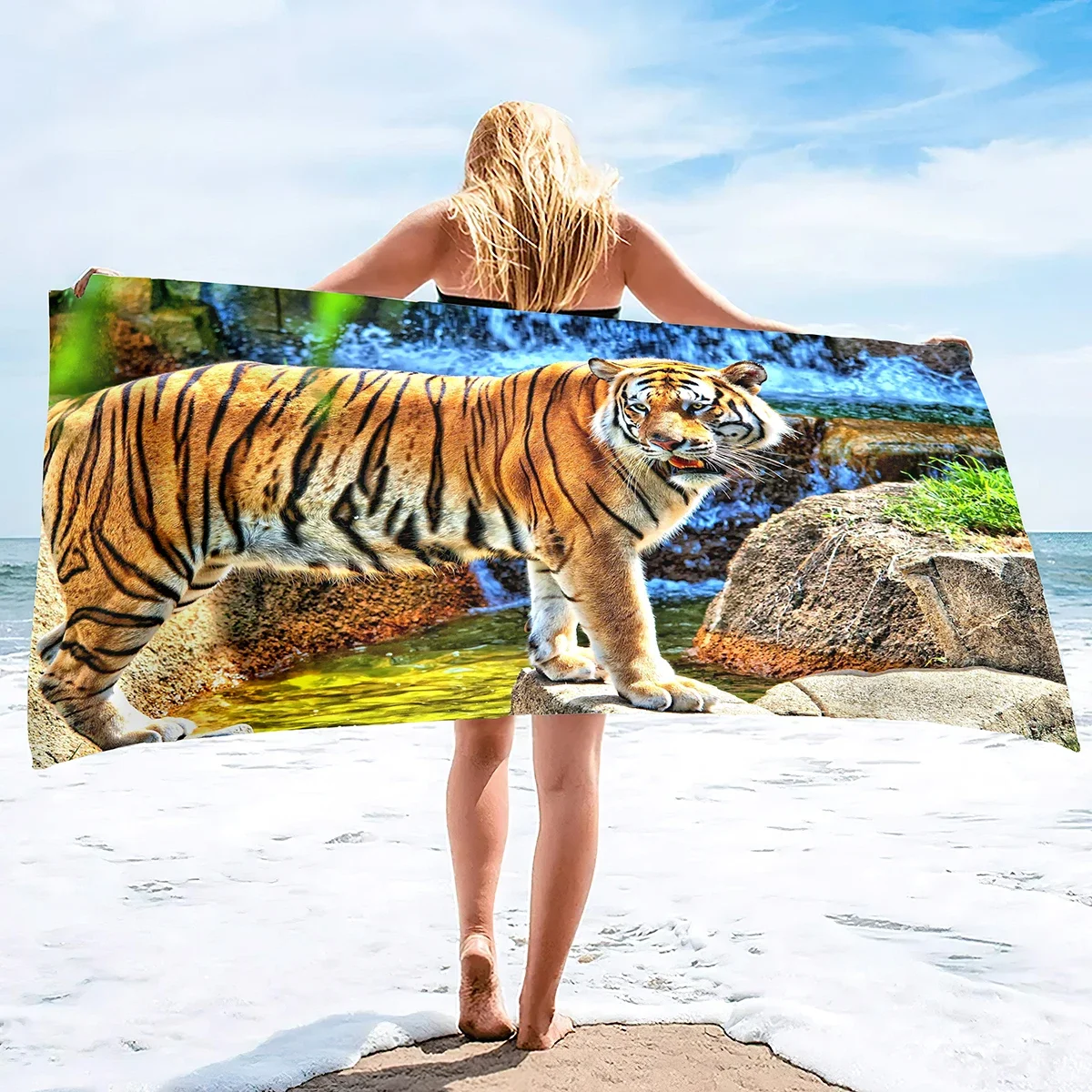 Custom Oversized Beach Towel Pool Towels Microfiber Quick Dry Swim Towel Blanket Large Microfiber Sand Free Beach Towels Tiger P