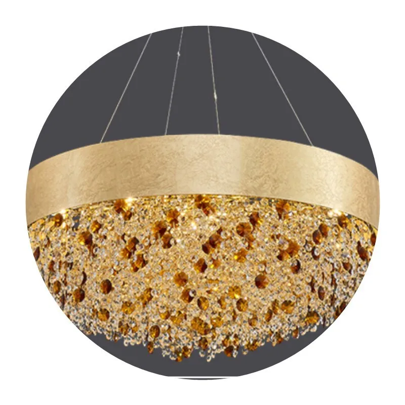 

French light luxury crystal chandelier French designer creative round living room lamp post-modern simple bedroom dining