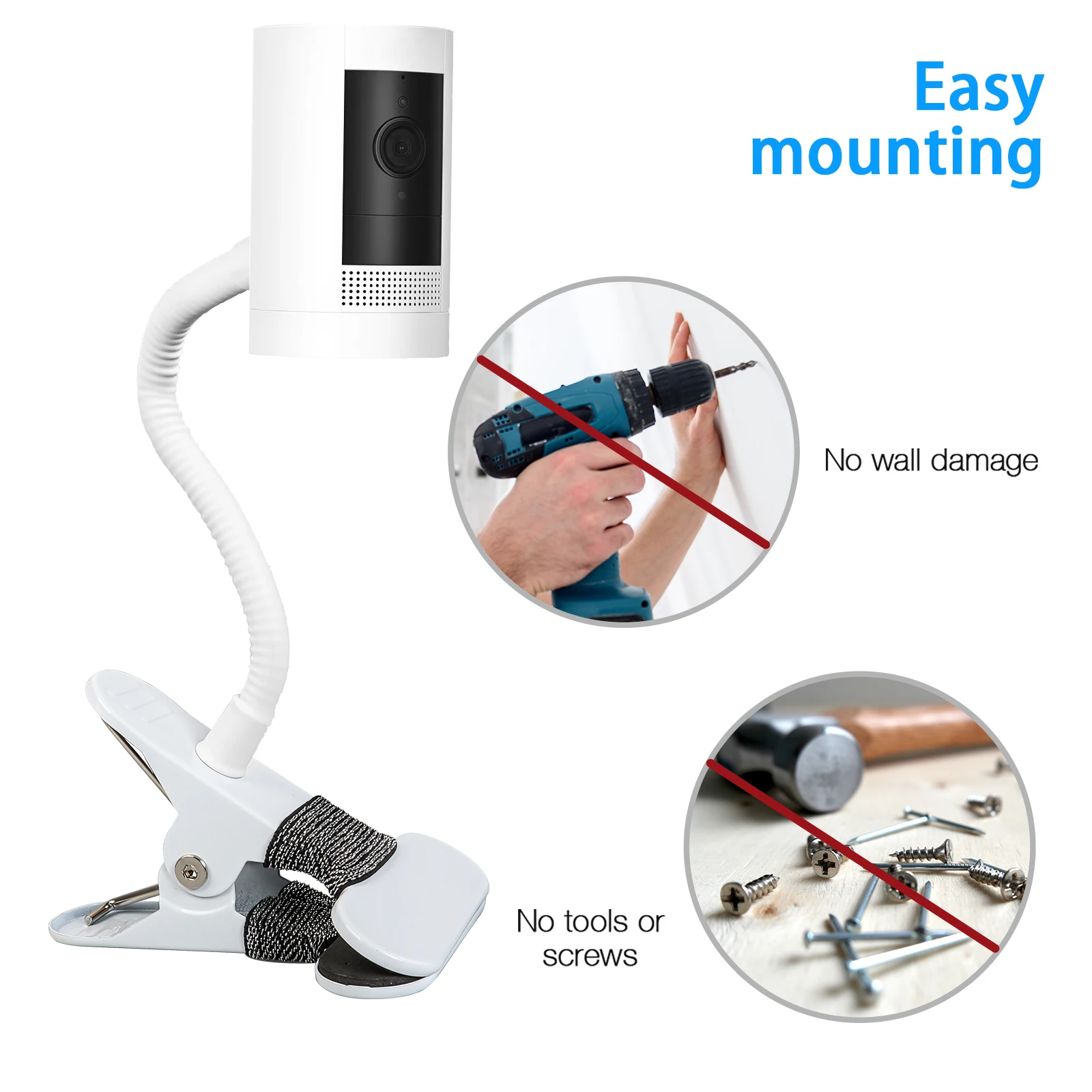 Flexible Clip Clamp Mount For Ring Stick Up Cam Battery/Wired Ring Security Camera,Clip to Crib Cot Shelves or Furniture