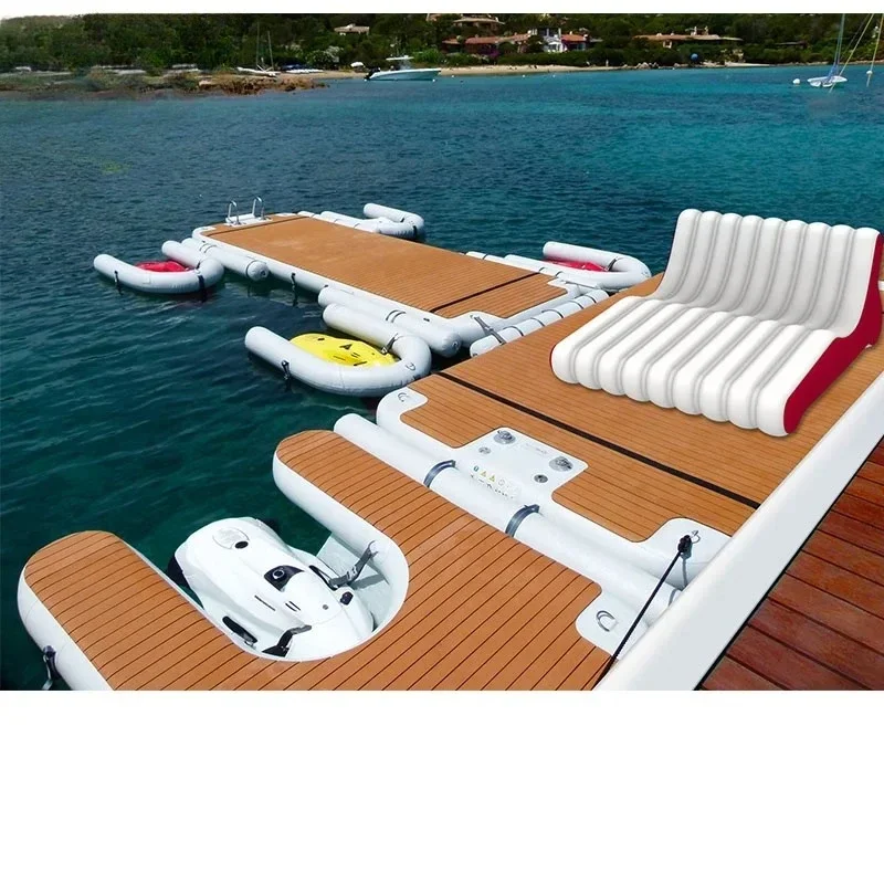 GREEN Inflatable Leisure Yacht Yoga Drop Stitch Platform Deck Hard Pvc Water Swim Pool Floating Dock Mat with Ladder for Lake