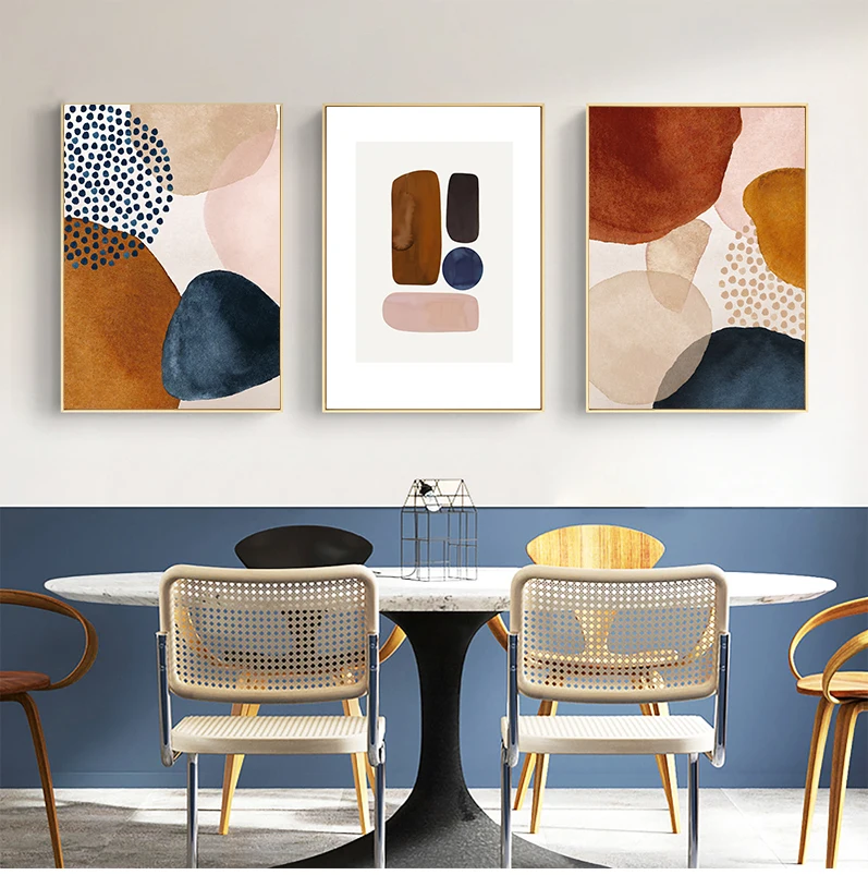 Abstract geometric line Morandi orange watercolor Wall Poster Print Nordic  Canvas Painting Art pictures Living Room Home Dec