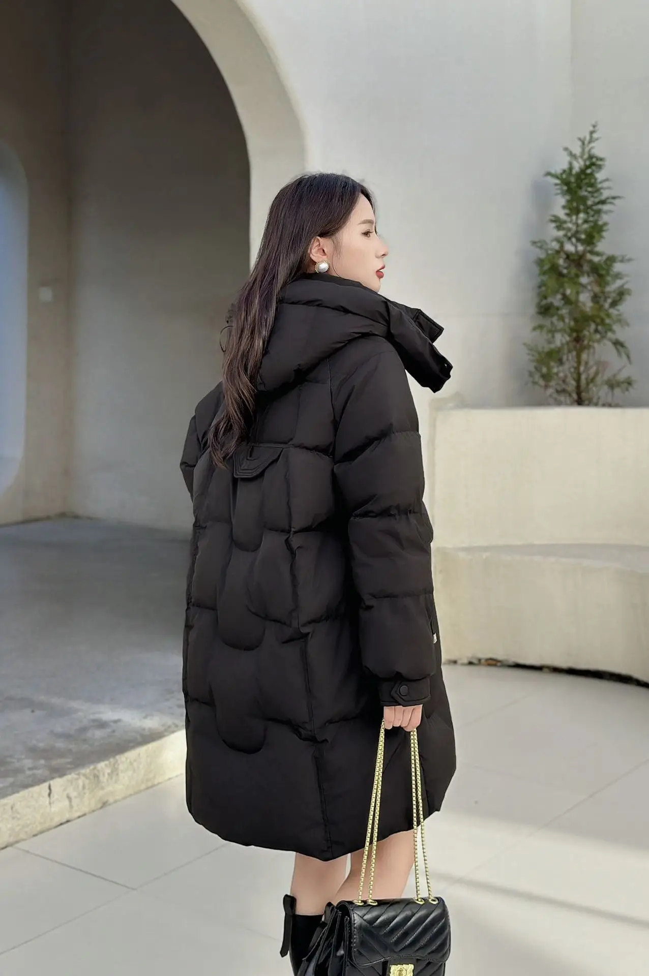 Doudoune d'hiver en duvet d'oie pour femme, doudoune ample à capuche pour les déplacements