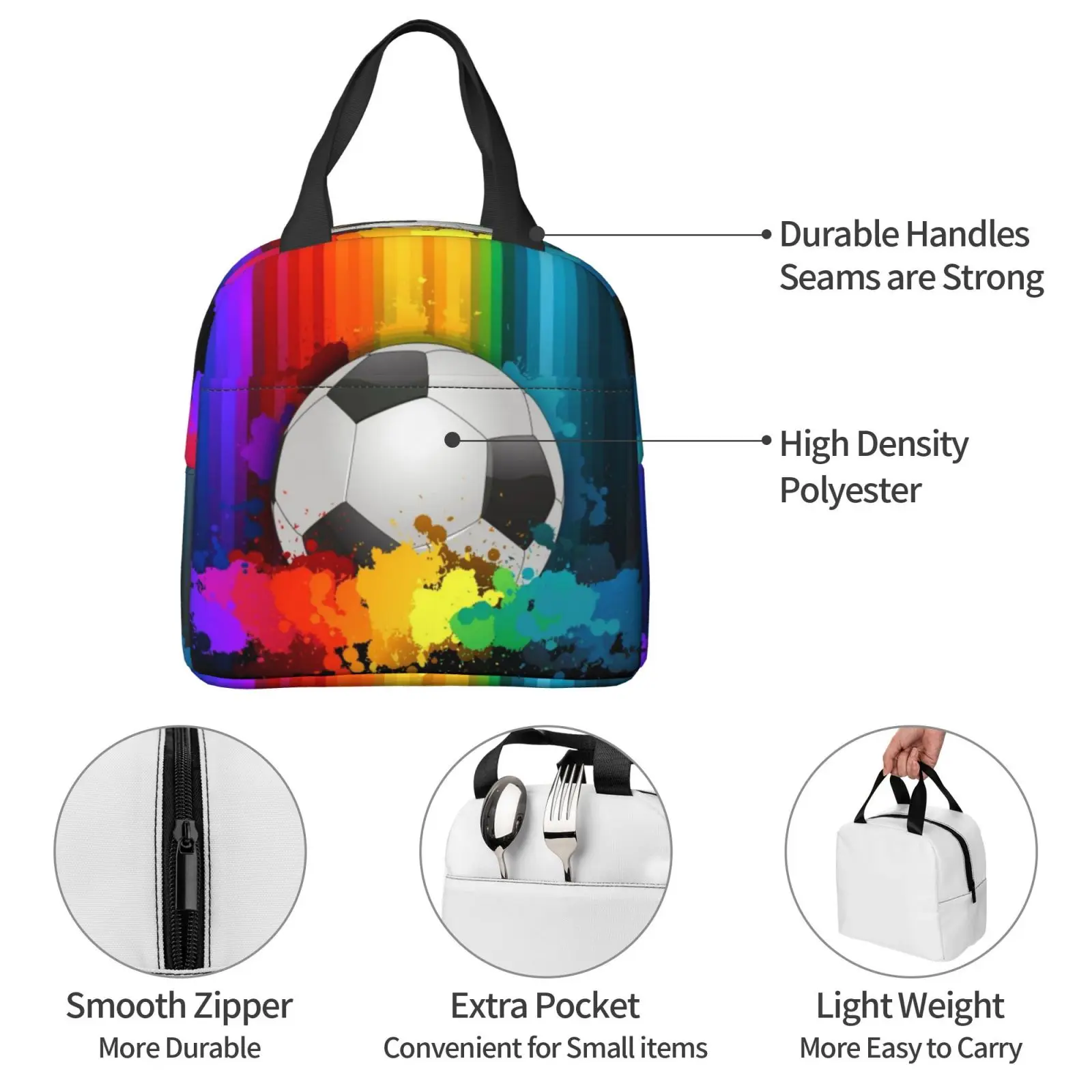 Soccer Soccer Ball Flames Thermal Insulated Lunch Bag Men Football Sport Portable Lunch Tote for School Travel Storage Food Box