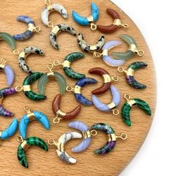5pcs/pack Natural Stone Obsidian Moon Shape Pendant Opal Horn Shape Pendant Jewelry DIY Necklace Bracelet Earring 16x16mm Size