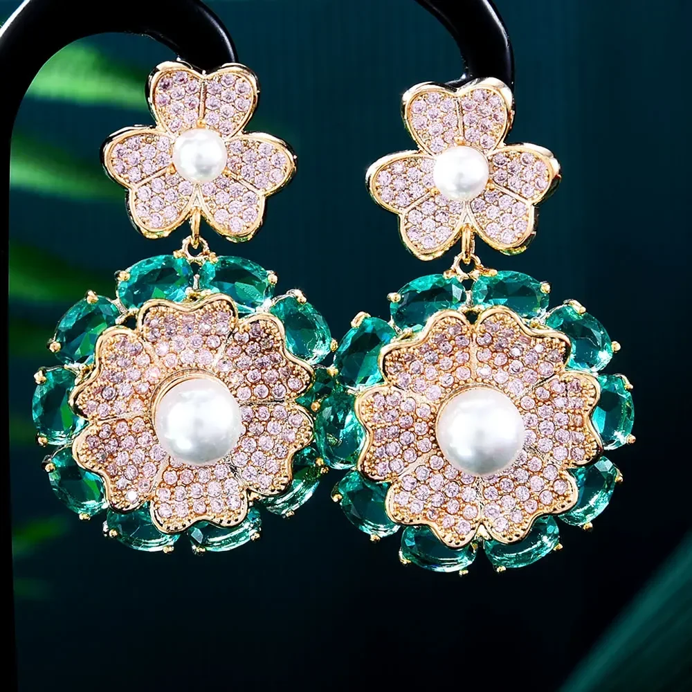

Kellybola New Trendy Luxury Flower Pendant Earrings For Noble Women Bridal Wedding Daily Party Show Fashion Jewelry High Quality