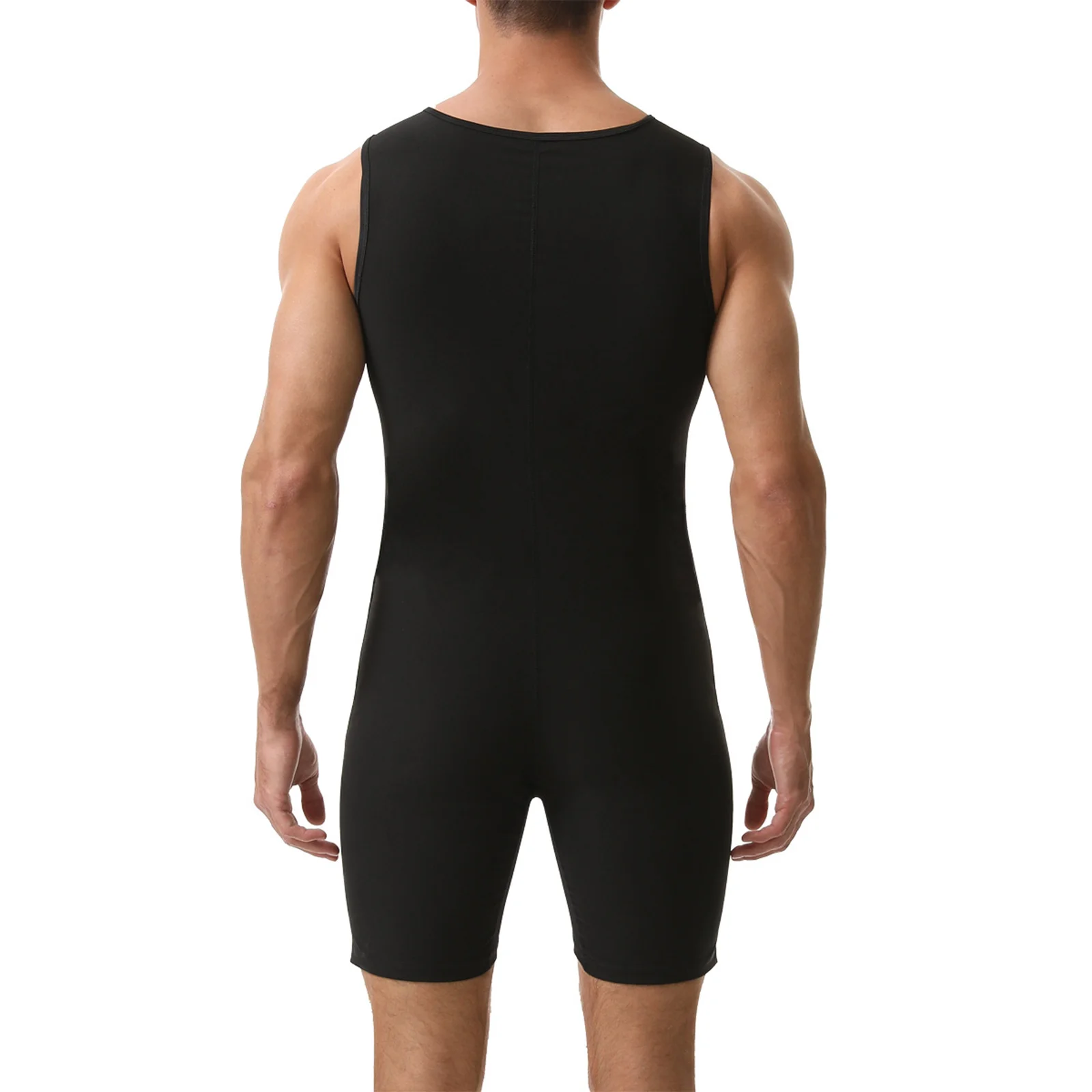 Herren Sauna-Kurzanzug, ärmelloser Jumpsuit für Workout, Sport, Fitness, Radfahren, Jogging, mit Reißverschluss vorne, oberschenkellang. – Detail 7