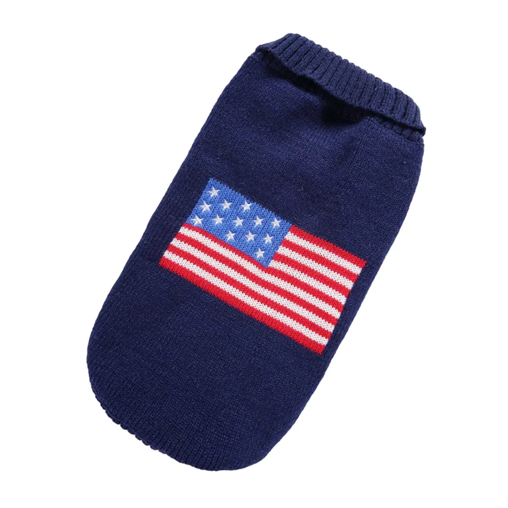 

American Flag Pet Sweater Soft Acrylic Fiber Warm Puppy Clothes Outdoor Christmas Dog Small Sweater Dog Clothes