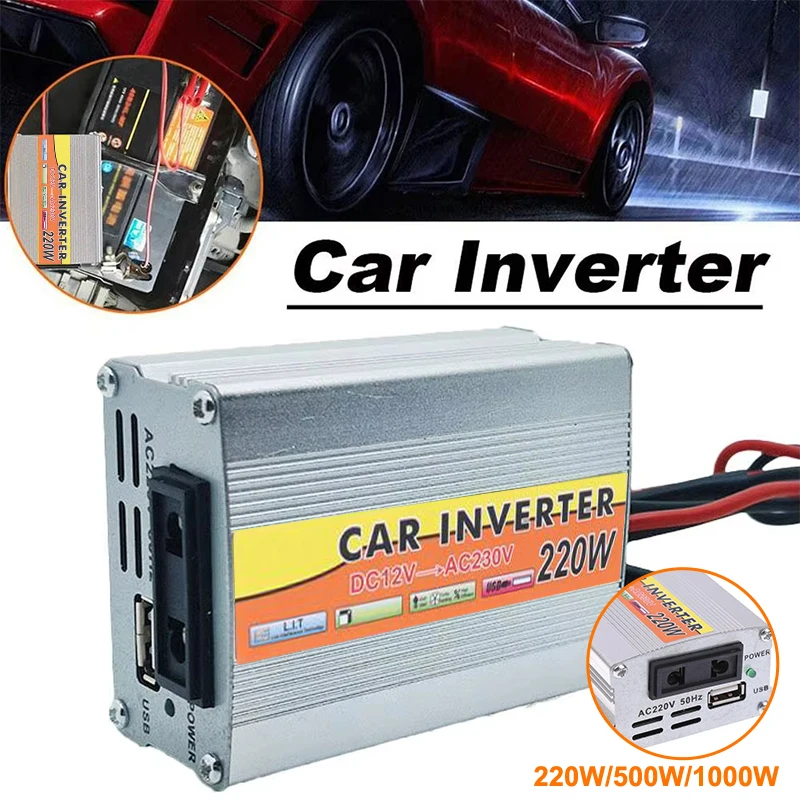 Portable Pure Sine Car Wave Inverter DC 12 V Volt 24V To AC 220V 220W 500W 1000W Power Bank Converter Solar Correction Wave view 2
