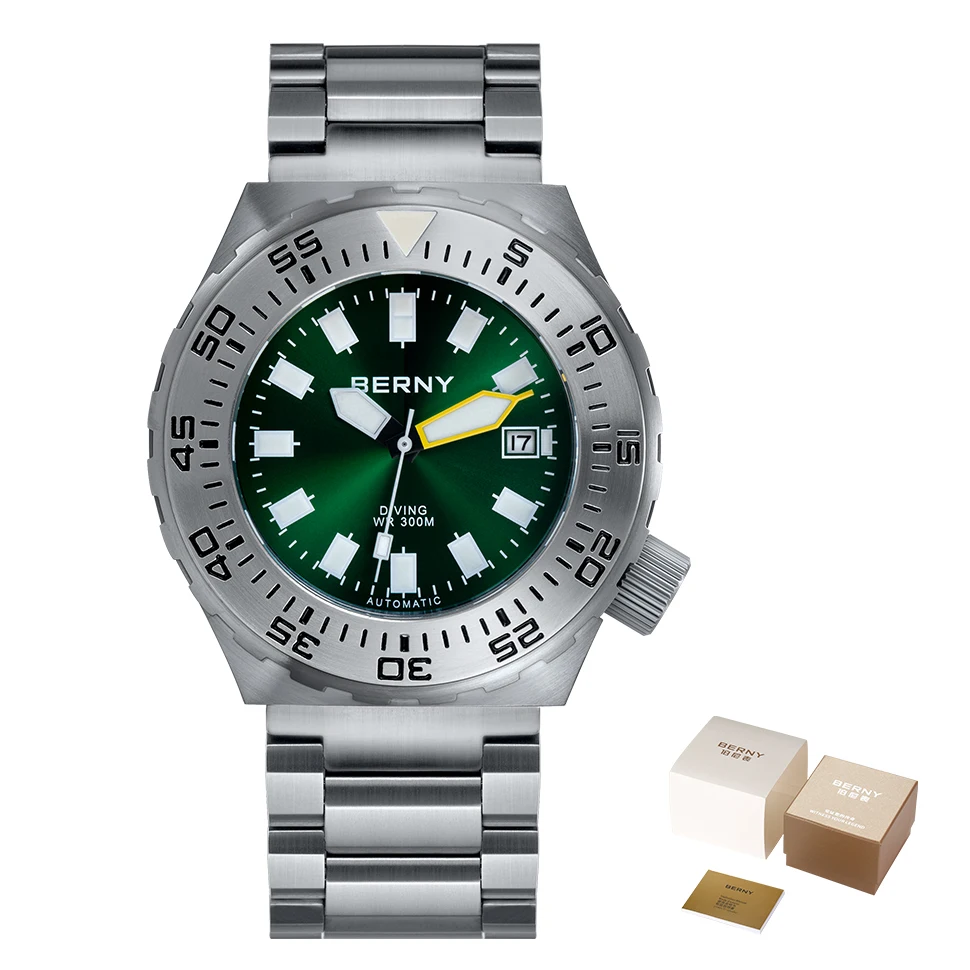 BERNY Automatische 30ATM Taucheruhr für Herren, mechanische Armbanduhren, wasserdicht, für Herren, Top-Super-Leuchtsaphir-Sport-Taucheruhren