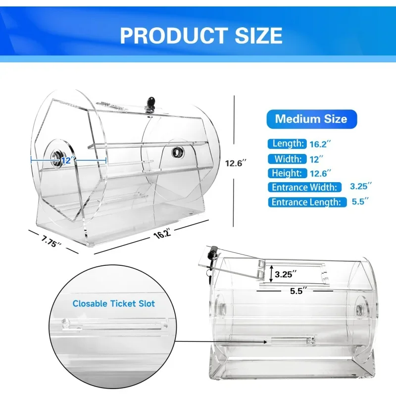 Raffle Drum, Professional Raffle Ticket Spinning Cage Tickets, Balls, Chips, Holds 5,000 Tickets (Small, Medium, Large Avai