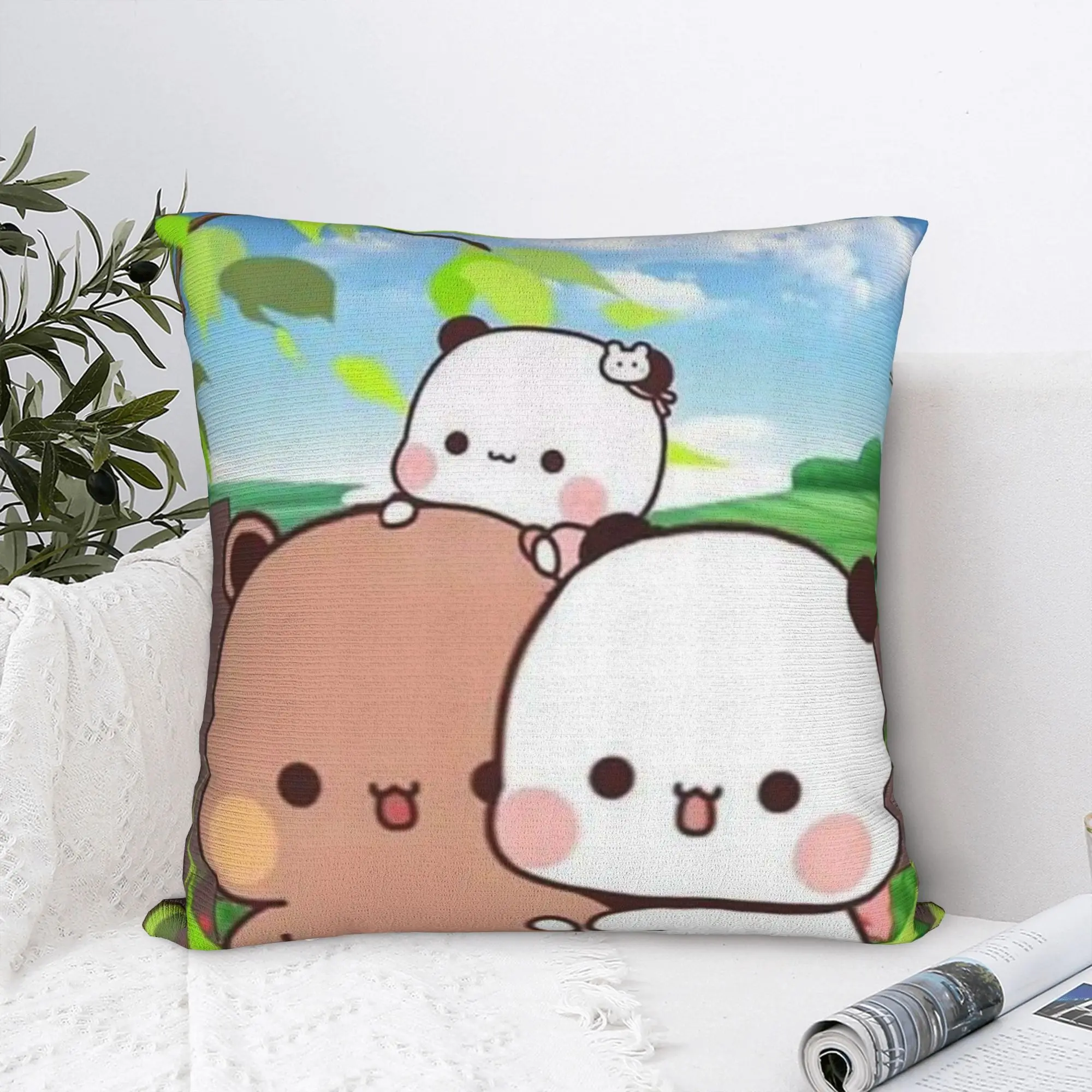 Family Panda Bubu Dudu Pillowcase Polyester Cushion Cover Gift  Throw Pillow Case Cover Home Square 45*45cm