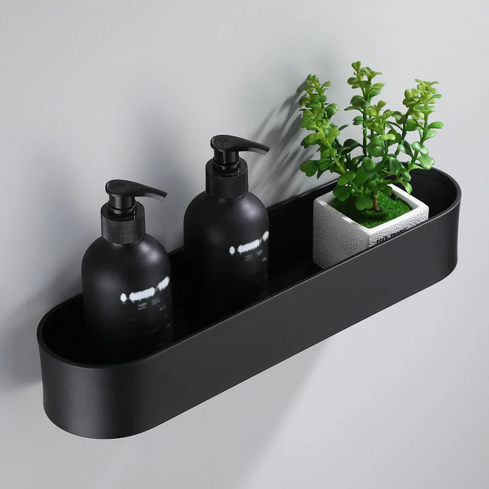 الحائط لكمة الحرة لاصق فرشاة الأسنان كوب فرشاة للزجاجات الناقل الصرف الرف حامل ألومنيوم أسود 40 سنتيمتر الحمام المطبخ #2