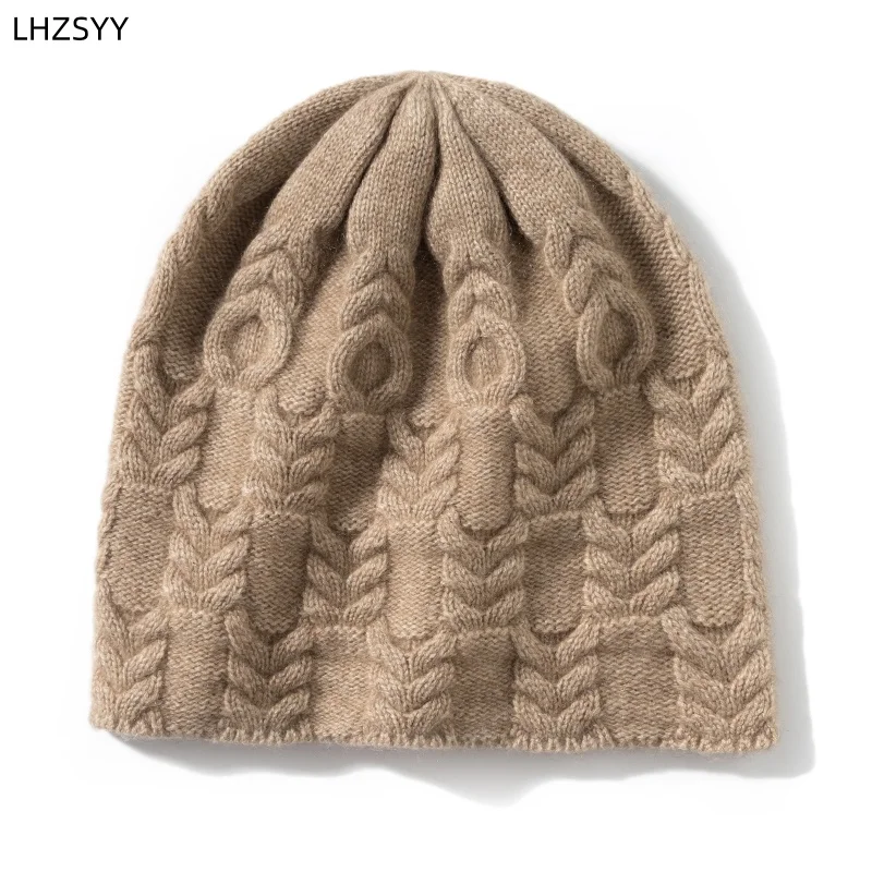 LHZSYY 100% Cashmere Knit Hats Autumn/Winter Soft Warm Twist Cashmere Cap For Men/Women Have Fashion Joker Solid color Hat Thick