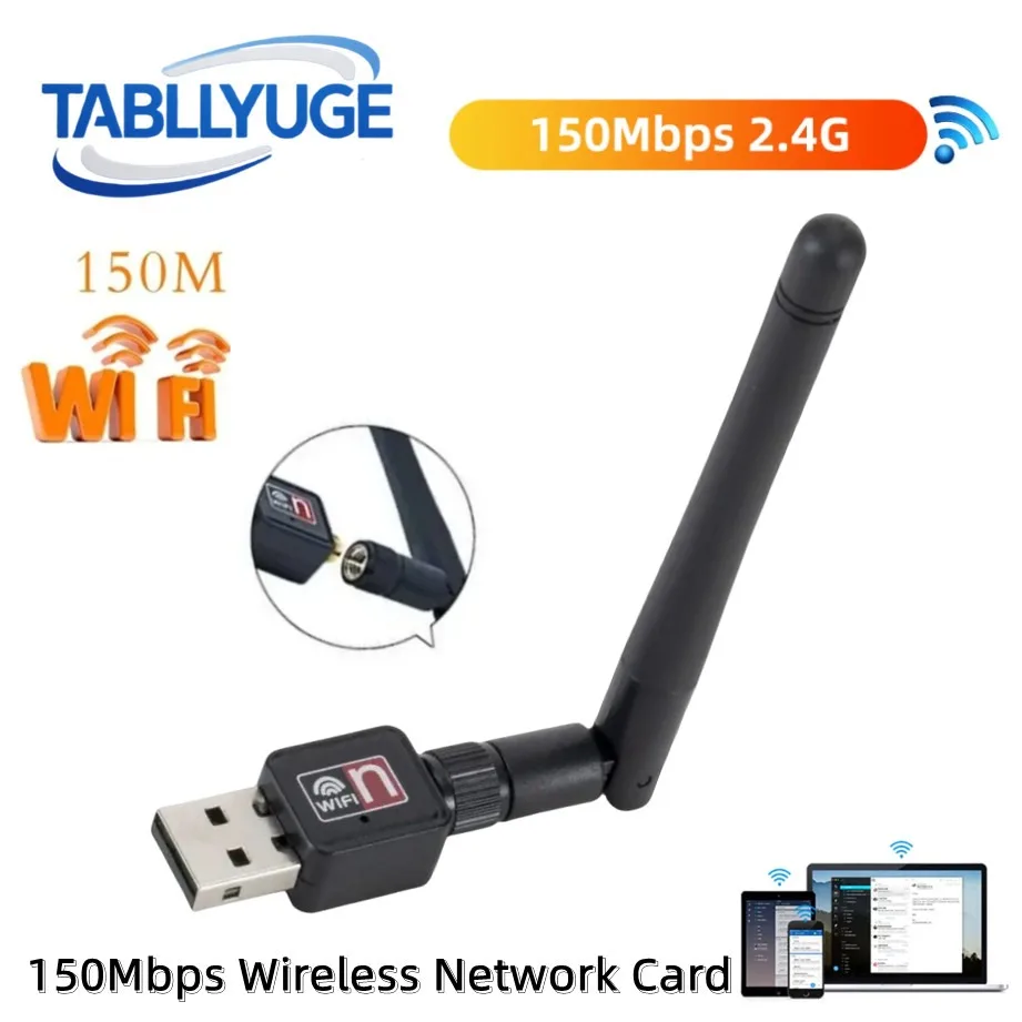 

150Mbps USB WiFi Wireless Network Card Mini USB Adapter With Rotatable Antenna For Laptop PC 2.4GHz USB WiFi Dongle Adapter