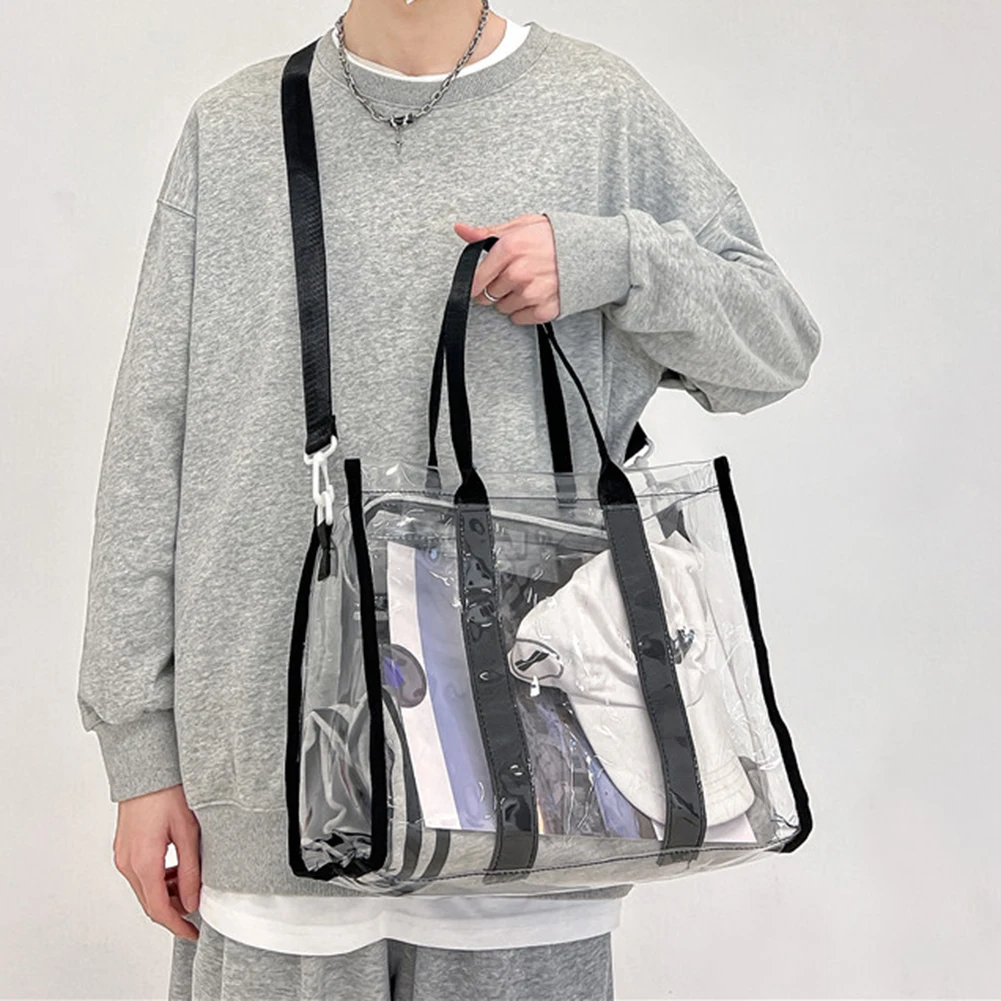 PVC Transparent Female Hand Bag Waterproof Clear Tote Bag Large Capacity Stadium Approved Fashion Casual for Weekend Vacation