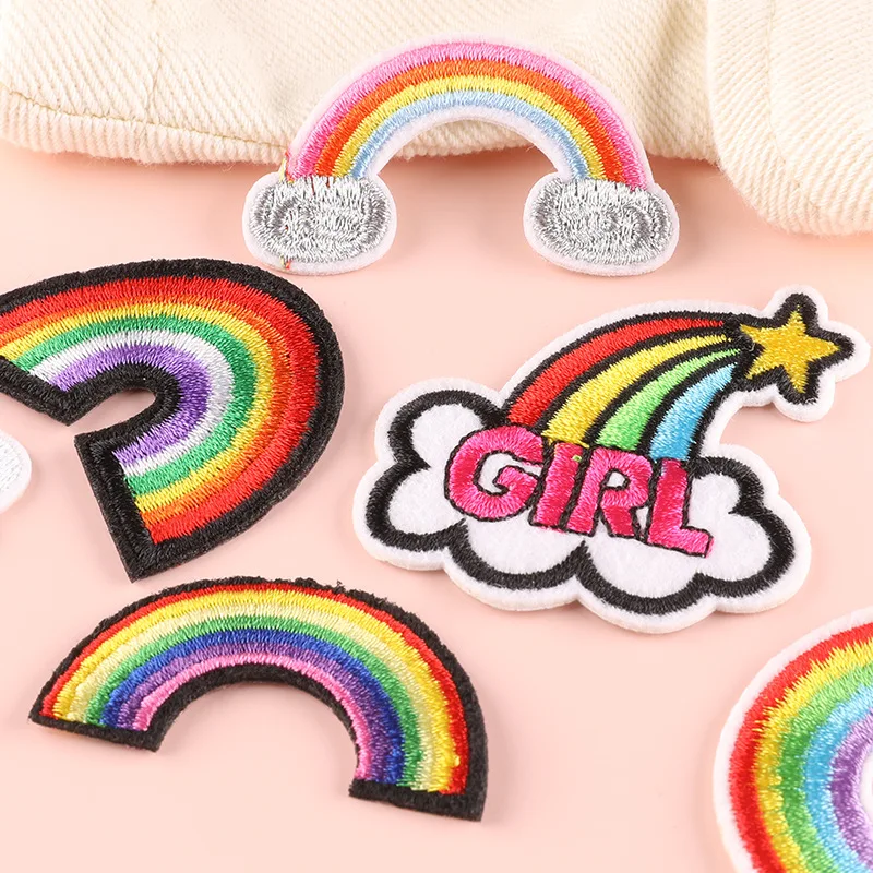 13pcs Patches For Clothing Kids Iron On Rainbow Lot Wholesale Embroidered Bulk Applique Pack Cute Parche Ropa Fabrics Sew Jacket