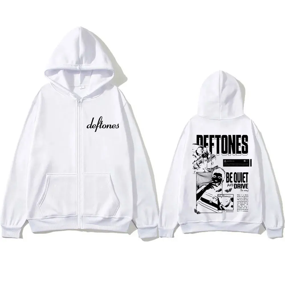 Band Rock Deftones Di Sekitar Bulu Tenang dan Berkendara Cetak Ritsleting Hoodie Pria Mantel Logam Alternatif Pria Jaket Ritsleting Antik