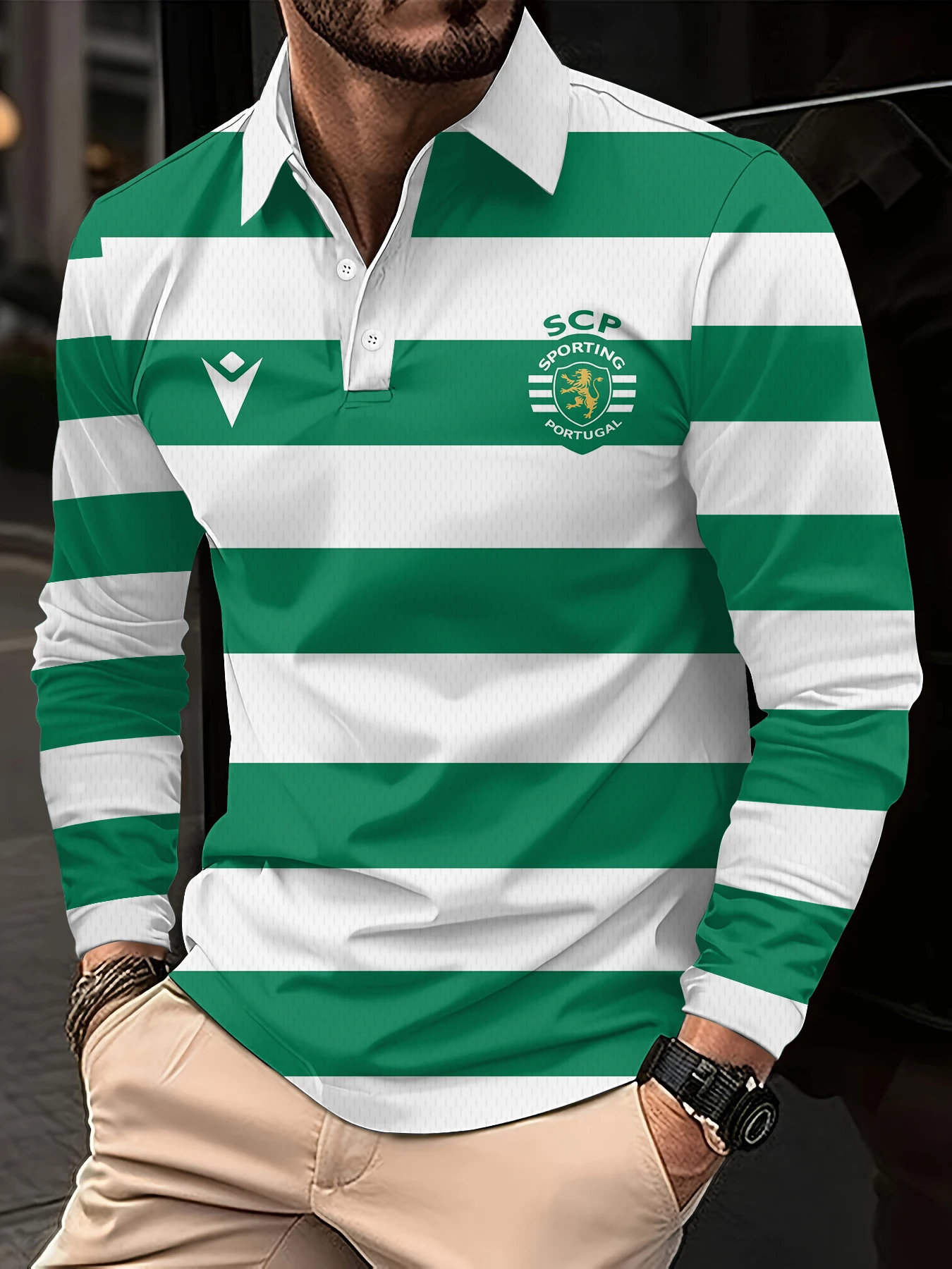 

Новые классические мужские рубашки поло с длинным рукавом и принтом в полоску, осенние повседневные удобные топы-поло на пуговицах, уличный мужской пуловер